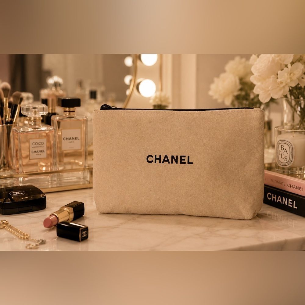 *Chanel* Classic Beige Makeup Bag Cosmetic Pouch